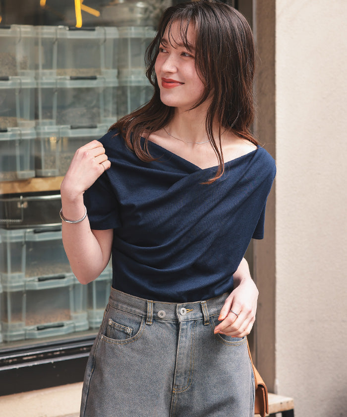 ティティベイト titivate オフショルダーハーフスリーブTシャツ （ネイビー） ネイビー