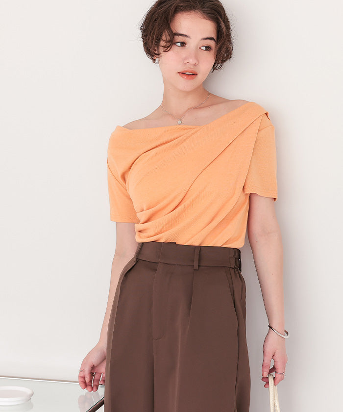 ティティベイト titivate オフショルダーハーフスリーブTシャツ （オレンジ） オレンジ