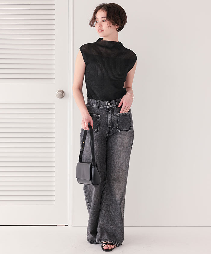 ティティベイト titivate パネルシアーフレンチスリーブリブニット （イエロー） イエロー