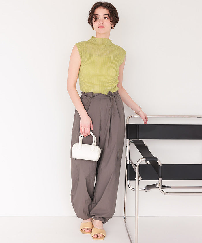 ティティベイト titivate パネルシアーフレンチスリーブリブニット （ライトグレー） ライトグレー