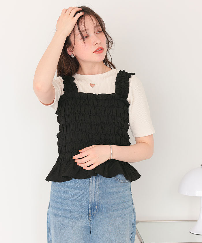 ティティベイト titivate シャーリングギャザートップス （ブラック2） ブラック2