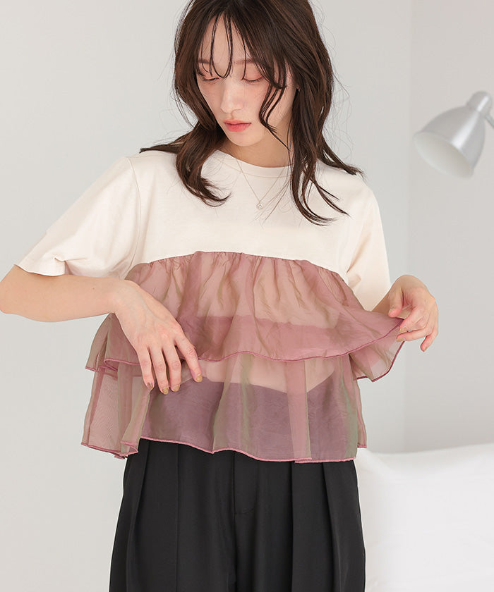 ティティベイト titivate オーガンジーフリルドッキングTシャツ （エクリュ） エクリュ