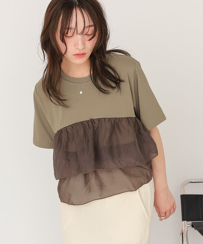 ティティベイト titivate オーガンジーフリルドッキングTシャツ （エクリュ） エクリュ