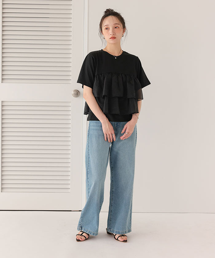 ティティベイト titivate オーガンジーフリルドッキングTシャツ （エクリュ） エクリュ