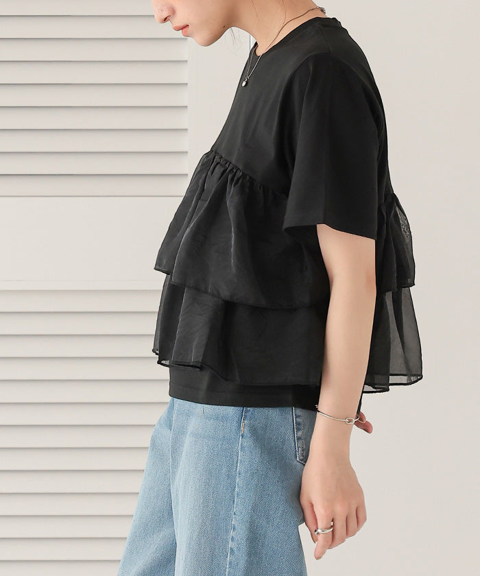 ティティベイト titivate オーガンジーフリルドッキングTシャツ （エクリュ） エクリュ