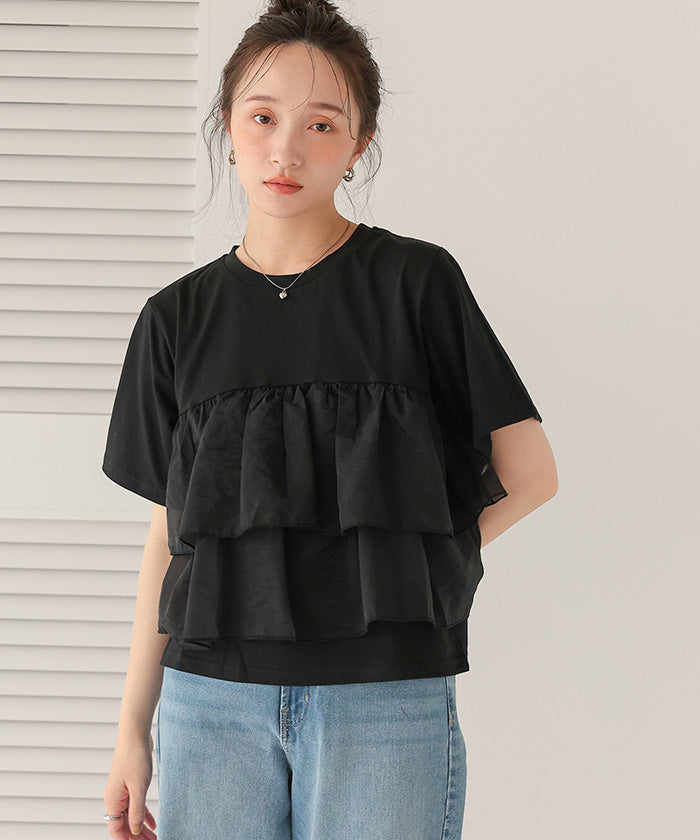 ティティベイト titivate オーガンジーフリルドッキングTシャツ （エクリュ） エクリュ