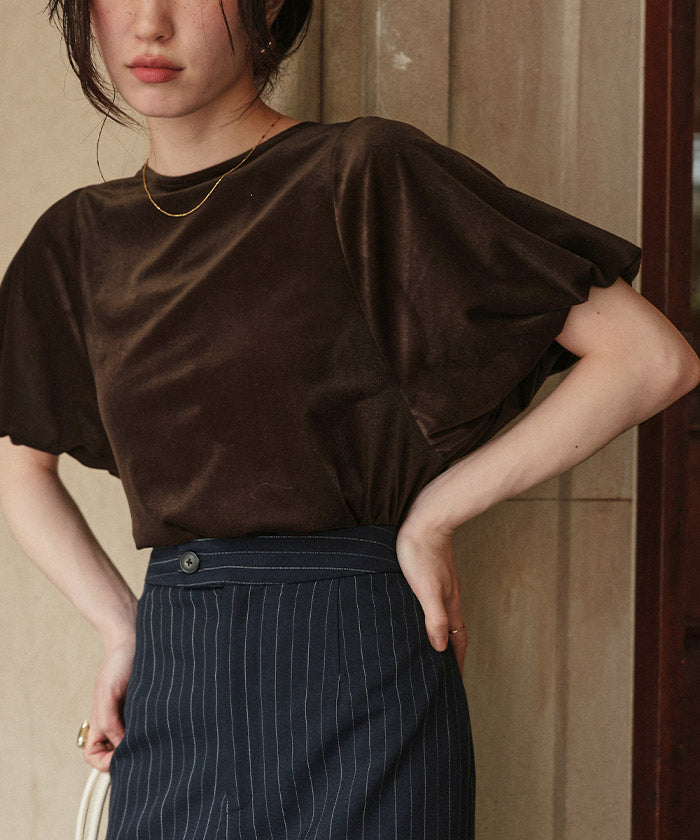 ティティベイト titivate シアーベロアバルーンスリーブトップス （ブラウン） ブラウン