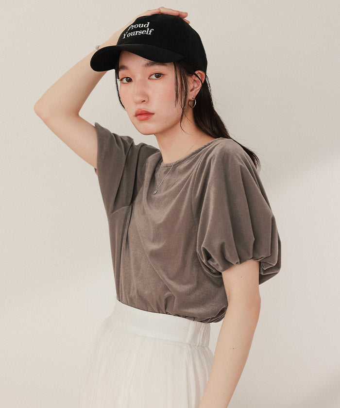 ティティベイト titivate シアーベロアバルーンスリーブトップス （ブラウン） ブラウン