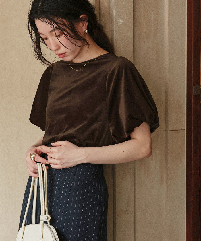 ティティベイト titivate シアーベロアバルーンスリーブトップス （ブラック） ブラック