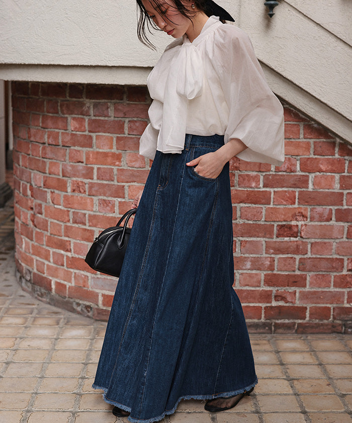 ティティベイト titivate ハイウエストボリュームフレアデニムスカート （グレー） グレー