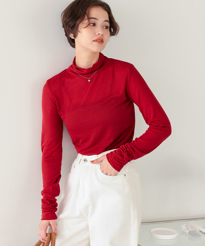 ティティベイト titivate 着心地抜群シアーハイネックトップス （レッド） レッド