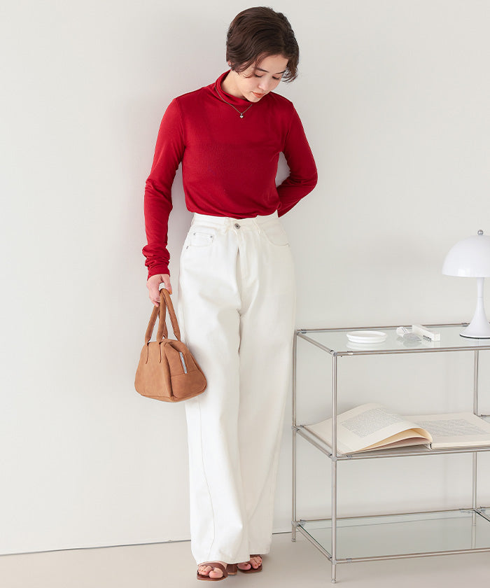 ティティベイト titivate 着心地抜群シアーハイネックトップス （レッド） レッド