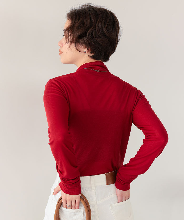 ティティベイト titivate 着心地抜群シアーハイネックトップス （レッド） レッド