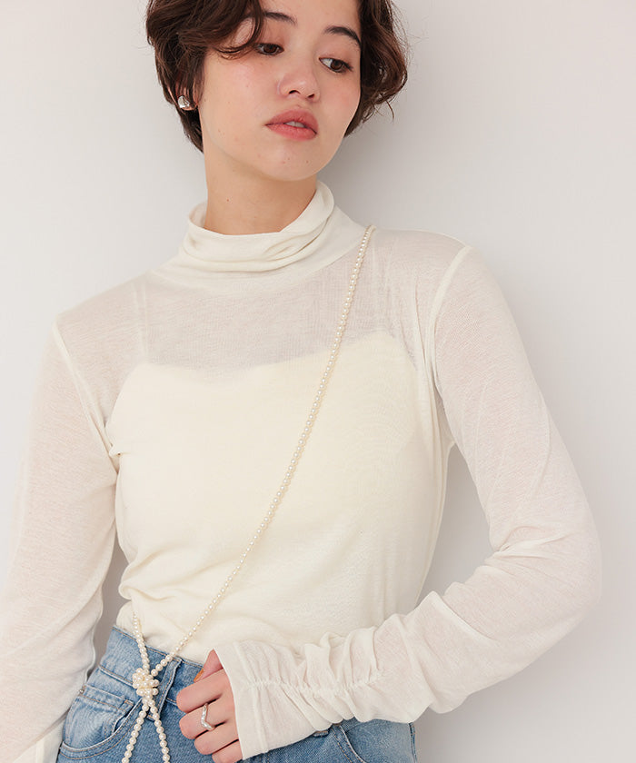 ティティベイト titivate 着心地抜群シアーハイネックトップス （レッド） レッド