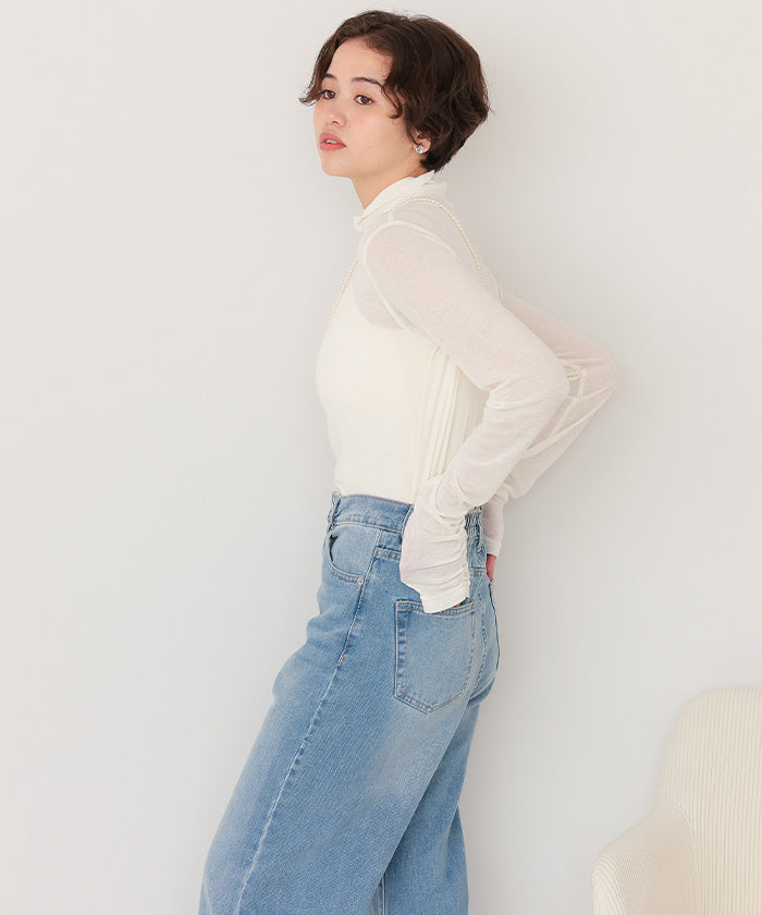 ティティベイト titivate 着心地抜群シアーハイネックトップス （オフホワイト） オフホワイト