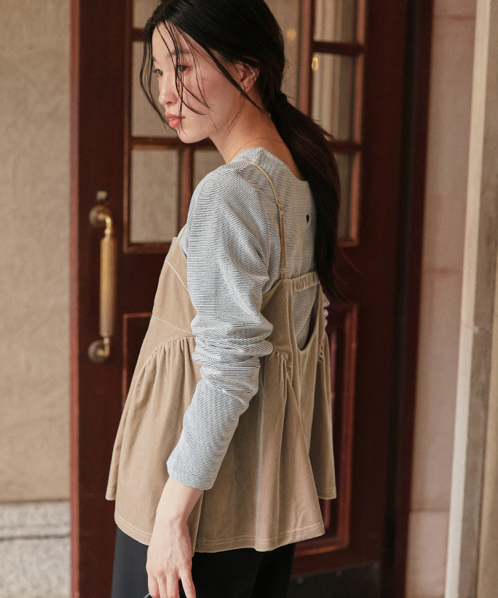 ティティベイト titivate ベロアペプラムビスチェ （ライトベージュ） ライトベージュ