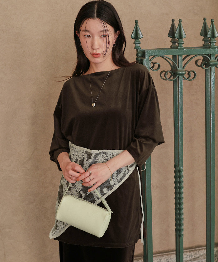 ティティベイト titivate シアーベロアオーバーサイズロングTシャツ （ブラウン） ブラウン