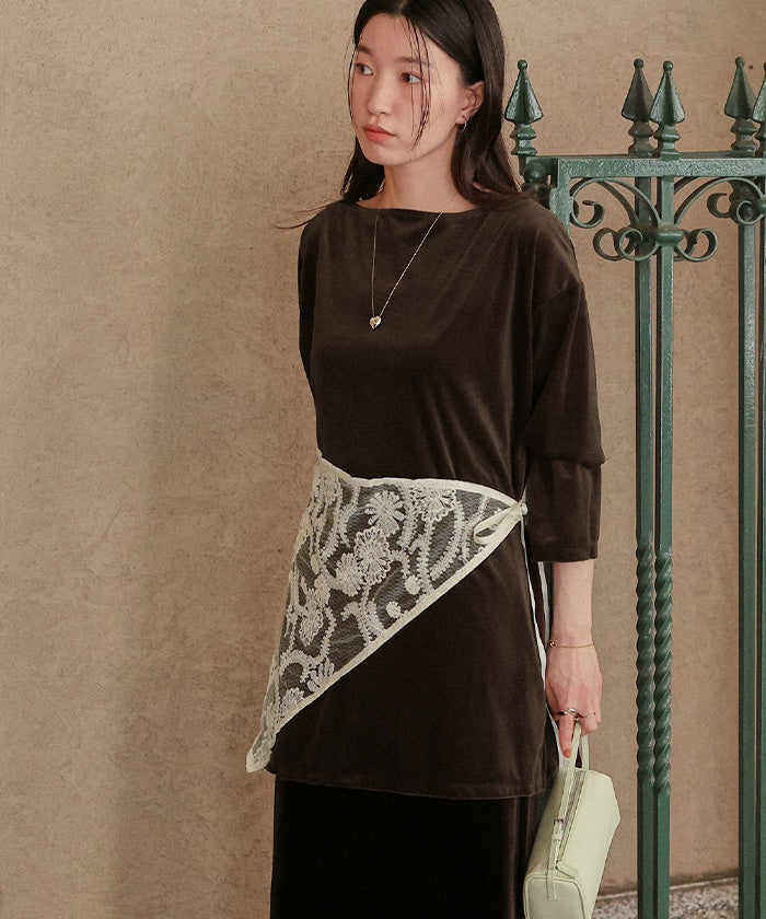 ティティベイト titivate シアーベロアオーバーサイズロングTシャツ （ブラウン） ブラウン