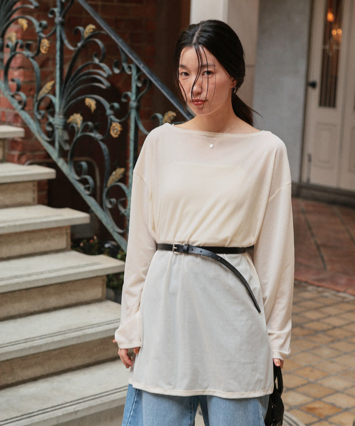 ティティベイト titivate シアーベロアオーバーサイズロングTシャツ （ブラウン） ブラウン