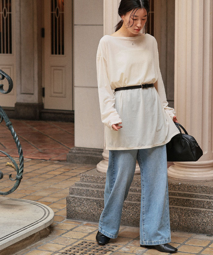 ティティベイト titivate シアーベロアオーバーサイズロングTシャツ （ブラウン） ブラウン