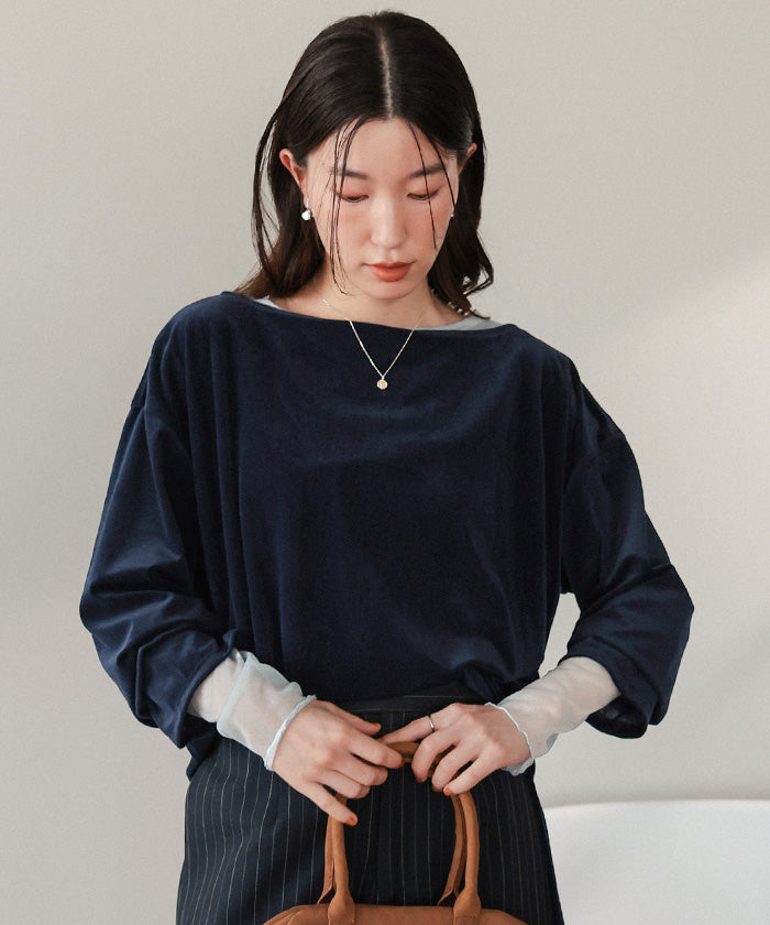 ティティベイト titivate シアーベロアオーバーサイズロングTシャツ （ブラウン） ブラウン