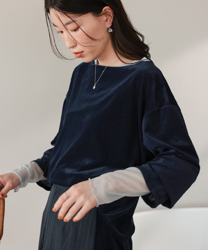 ティティベイト titivate シアーベロアオーバーサイズロングTシャツ （ブラウン） ブラウン