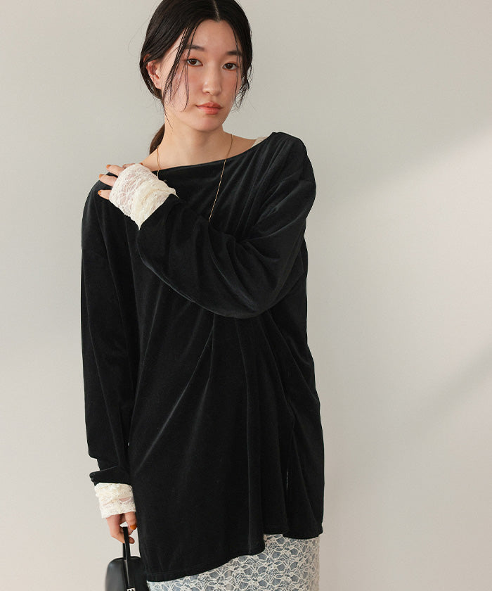 ティティベイト titivate シアーベロアオーバーサイズロングTシャツ （ブラウン） ブラウン