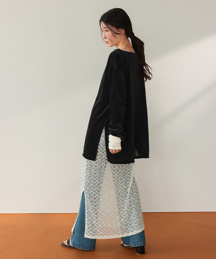 ティティベイト titivate シアーベロアオーバーサイズロングTシャツ （ブラウン） ブラウン