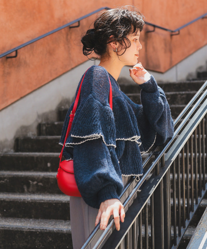 ティティベイト titivate ティアードフリルモヘアライクローゲージニットトップス （アイボリー） アイボリー