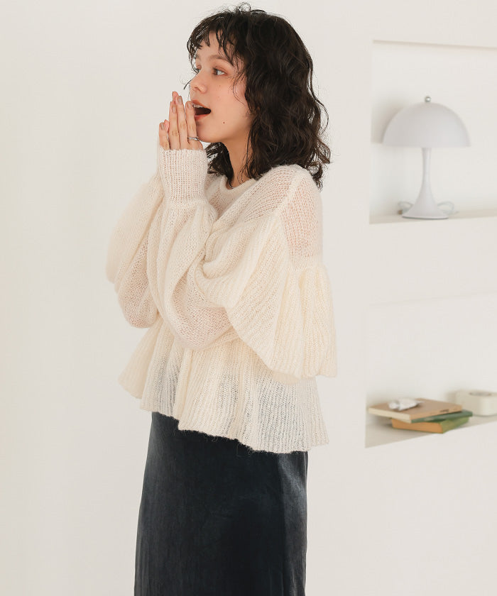 ティティベイト titivate ティアードフリルモヘアライクローゲージニットトップス （アイボリー） アイボリー