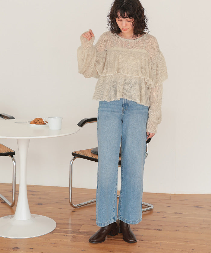 ティティベイト titivate ティアードフリルモヘアライクローゲージニットトップス （アイボリー） アイボリー