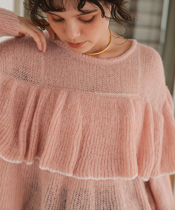 ティティベイト titivate ティアードフリルモヘアライクローゲージニットトップス （アイボリー） アイボリー