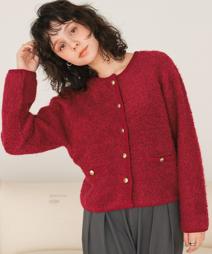 ティティベイト titivate プチループゴールド釦ニットカーディガン （レッド） レッド