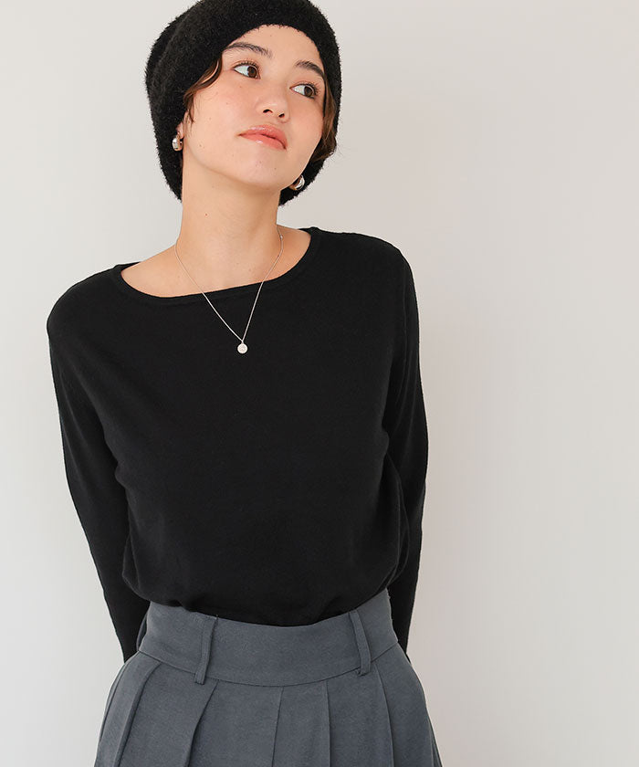 ティティベイト titivate なめらか手触りカシミヤタッチボートネックニット （チャコール） チャコール