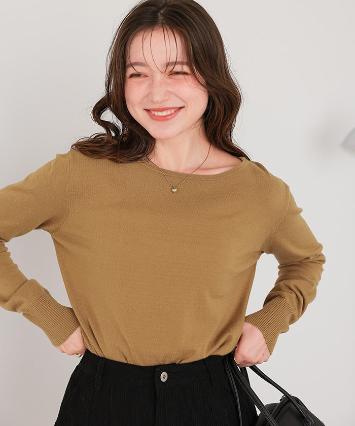 ティティベイト titivate なめらか手触りカシミヤタッチボートネックニット （チャコール） チャコール