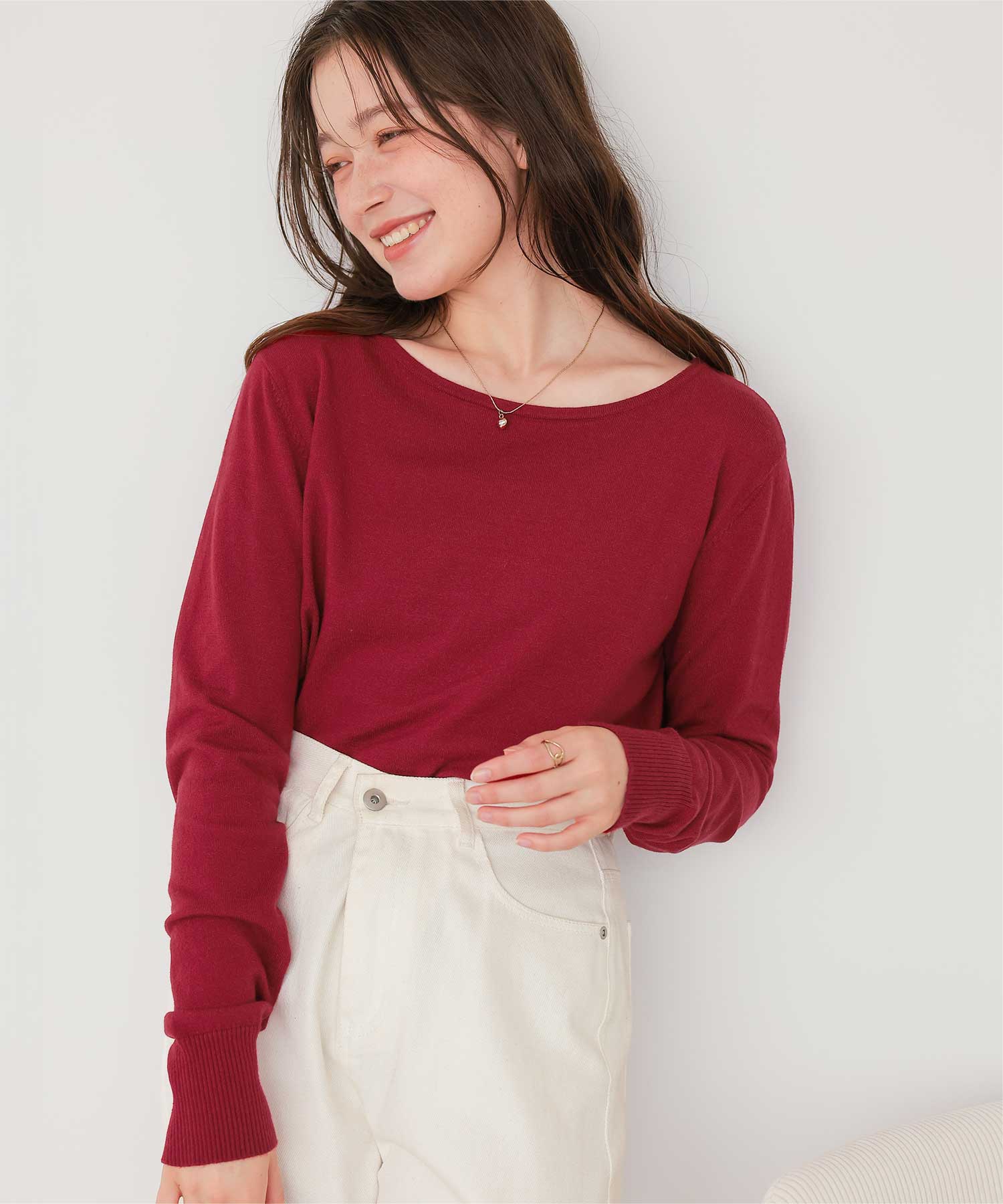 ティティベイト titivate なめらか手触りカシミヤタッチボートネックニット （レッド） レッド