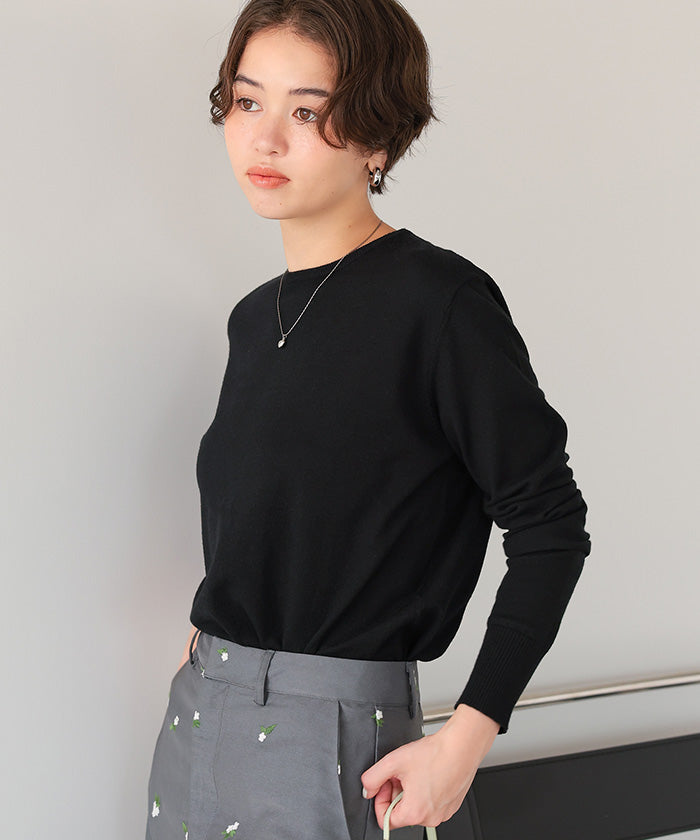 ティティベイト titivate なめらか手触りカシミヤタッチクルーネックニット （ブラック） ブラック