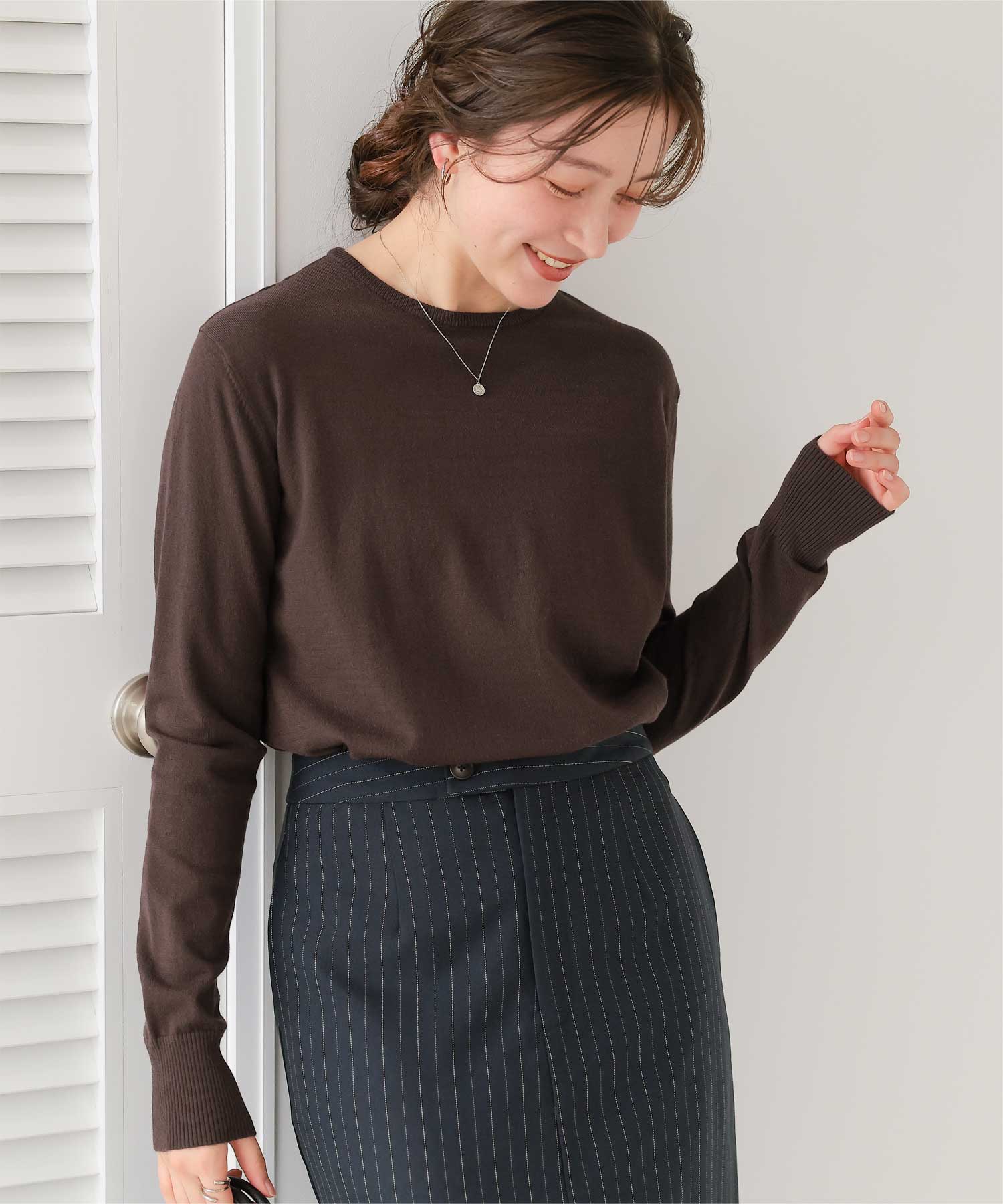 ティティベイト titivate なめらか手触りカシミヤタッチクルーネックニット （ブラック） ブラック