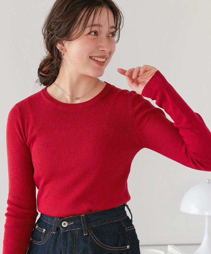 ティティベイト titivate チクチクしないウールブレンドクルーネックリブニット （ブラック） ブラック