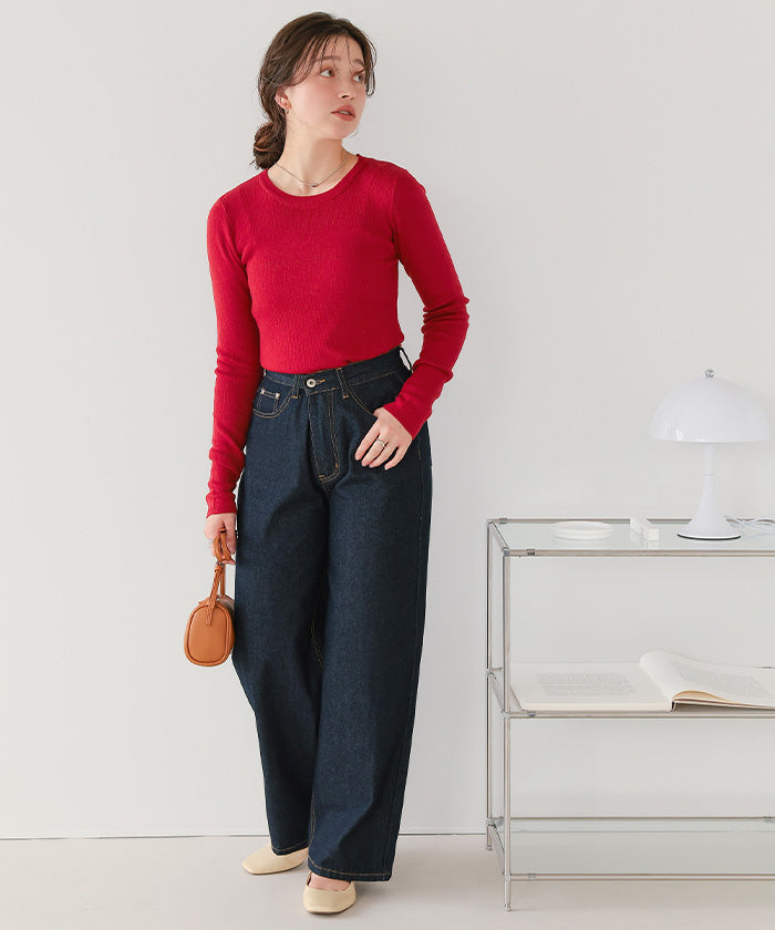 ティティベイト titivate チクチクしないウールブレンドクルーネックリブニット （オフホワイト） オフホワイト