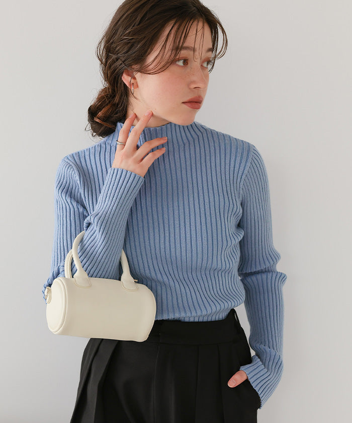 ティティベイト titivate ウォッシャブルボトルネック配色デザインニット （ブラウン） ブラウン