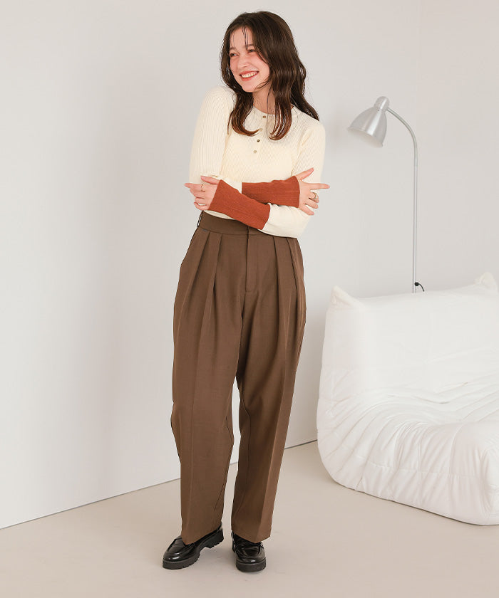 ティティベイト titivate 袖配色ヘンリーネックニット （レッド） レッド