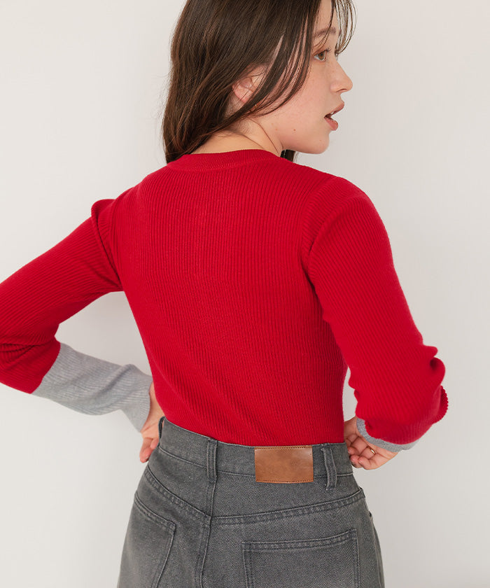 ティティベイト titivate 袖配色ヘンリーネックニット （レッド） レッド