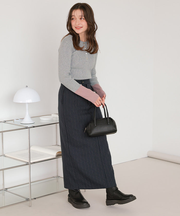 ティティベイト titivate 袖配色ヘンリーネックニット （レッド） レッド