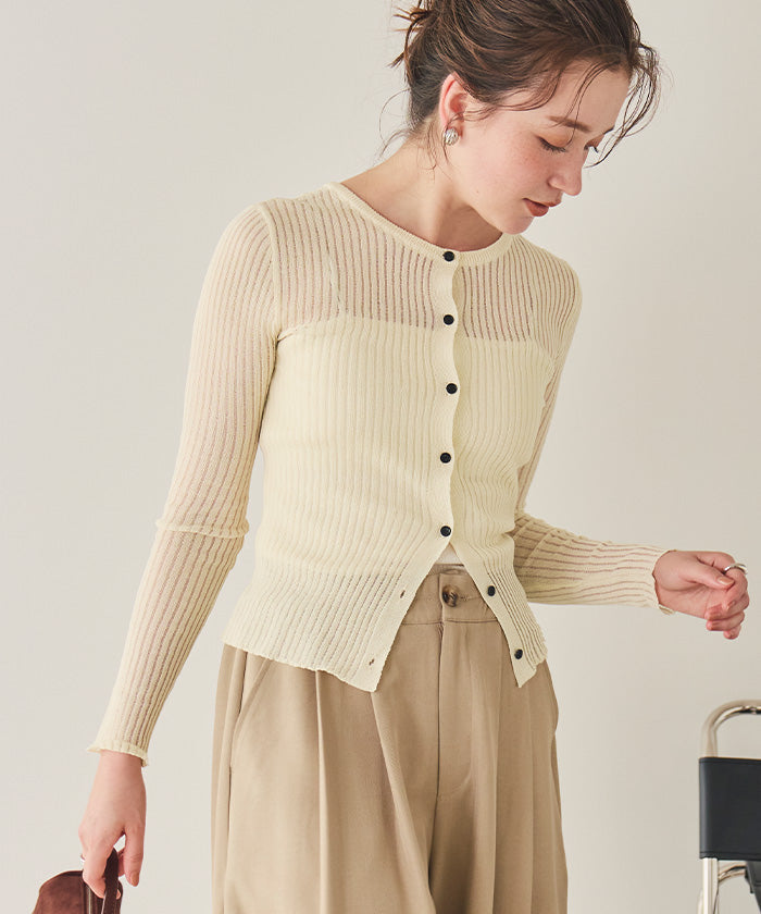 ティティベイト titivate 前後2wayウォッシャブルリブシアーニットカーディガン （ライトイエロー） ライトイエロー