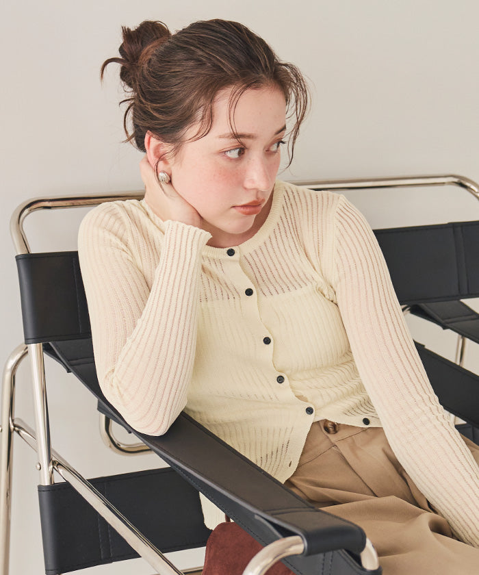 ティティベイト titivate 前後2wayウォッシャブルリブシアーニットカーディガン （ライトイエロー） ライトイエロー