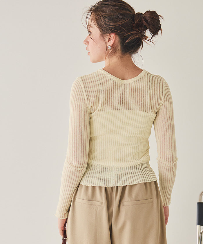 ティティベイト titivate 前後2wayウォッシャブルリブシアーニットカーディガン （ライトイエロー） ライトイエロー