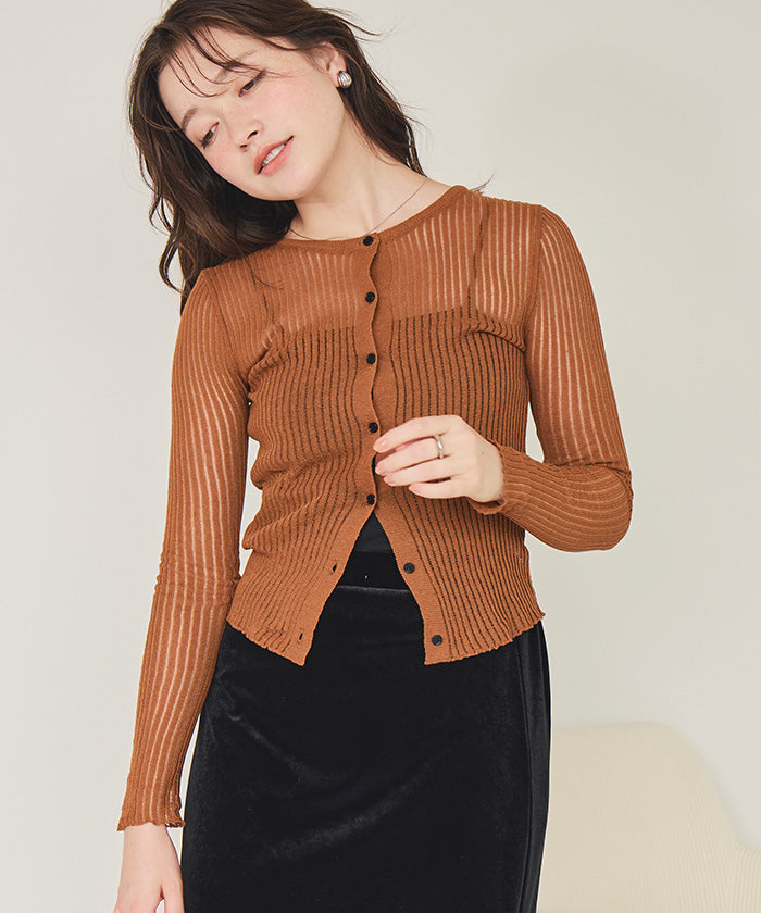 ティティベイト titivate 前後2wayウォッシャブルリブシアーニットカーディガン （ライトイエロー） ライトイエロー