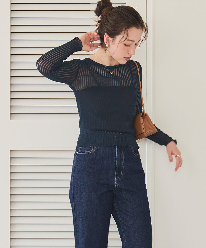 ティティベイト titivate 前後2wayウォッシャブルリブシアーニットカーディガン （ライトイエロー） ライトイエロー