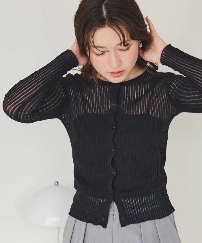 ティティベイト titivate 前後2wayウォッシャブルリブシアーニットカーディガン （ライトイエロー） ライトイエロー